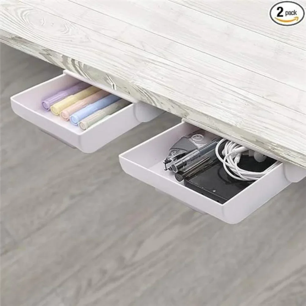 Under Desk Storage Drawer Organizer Slide Out Hidden Adhesive Desktop Table Tray